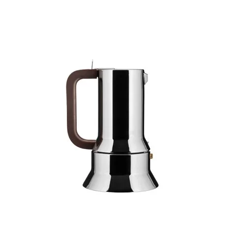 Alessi 9090 Espresso Coffee Maker by Richard Sapper in stainless steel.