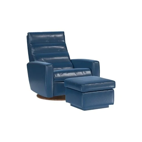 Customizable swivel recliner with wood or metal base and articulating headrest