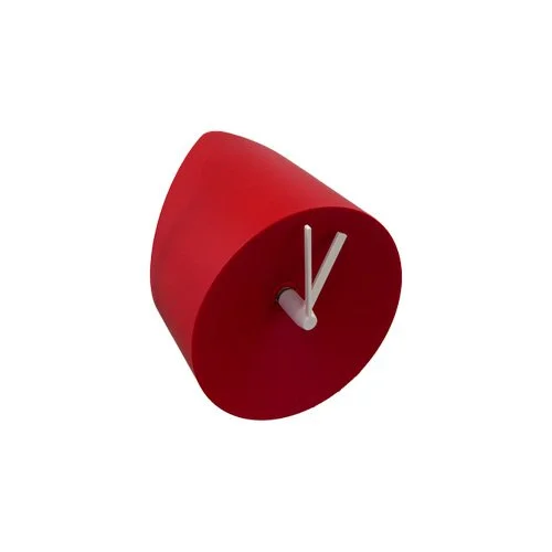 Red Mosery clock by Park Sung-ho and Lee Seong-yong with contrasting white hands.