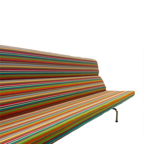 Iconic Herman Miller Eames Compact Sofa reimagined in bright Alexander Girard Millerstripe fabric. (Copy) (Copy)