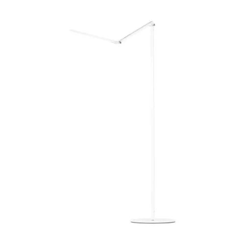 Minimalist black LED floor lamp offering tunable light and engineered articulation.