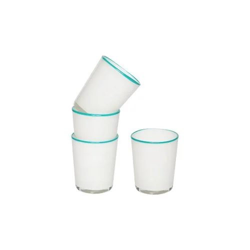 White tumbler with turquoise rim — modern, dishwasher-safe glass from Couleur Nature.