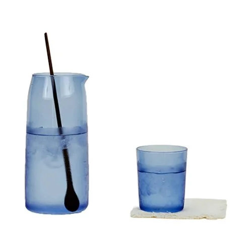 Essential Glassware collection pitcher featuring modern design and crisp blue tone