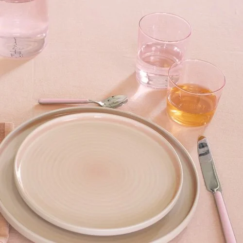 Durable medium glassware in soft blush tone for everyday use.