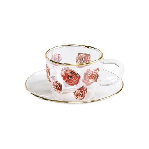 Seletti TOILETPAPER Coffee Cup Roses, transparent glass drinkware