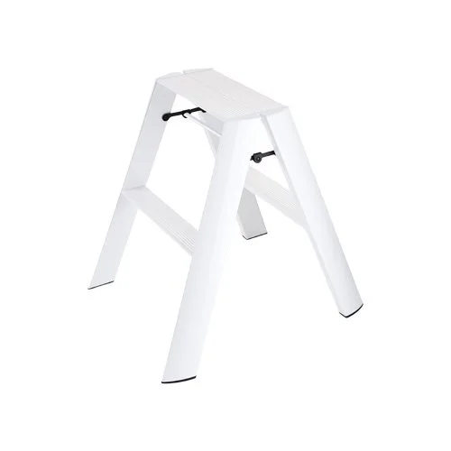 Hasegawa Lucano Step Stool in matte white aluminum with sleek folding design.