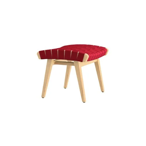 Risom Ottoman by Knoll with maple frame and woven cotton top.