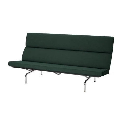 Eames Sofa Compact upholstered in Mode fabric with slim aluminum legs.