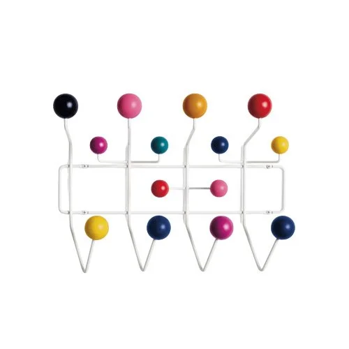 Eames Hang-It-All with white frame and multicolor wooden hooks.