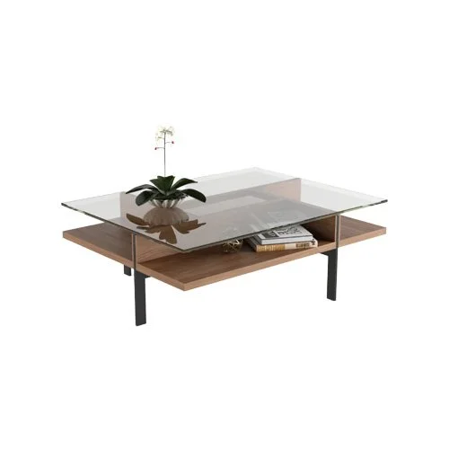 Modern glass coffee table featuring sculptural geometry and functional tiered surfaces. (Copy)