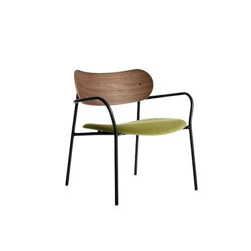 SideBySide Lounge Chair by Blu Dot with upholstered seat and walnut veneer back.