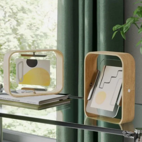 Bellwood 5x7 Frame by Umbra – modern, pivoting beechwood frame for portrait or landscape photo display.