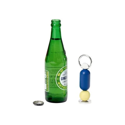 Abacus-inspired bottle opener with colorful bead components and clean geometry