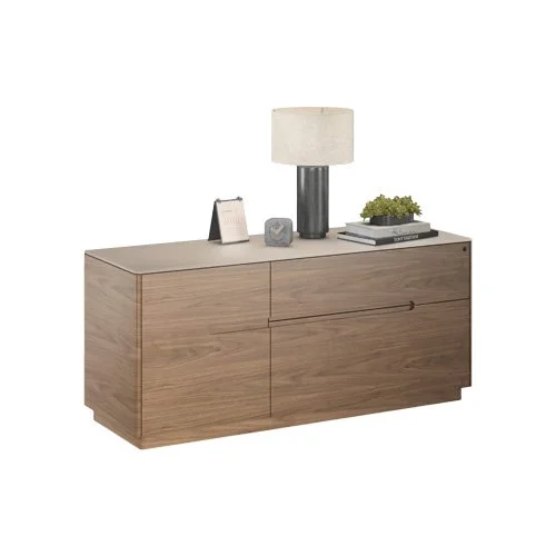 BDI Luma 6720 Multifunction Cabinet with satin-etched glass top and locking drawers. (Copy)