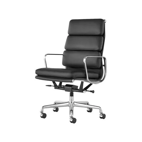 Padded leather office chair designed by Charles and Ray Eames
