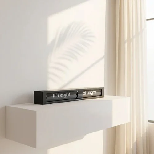 Dutch-designed battery-powered timepiece for wall mounting or display on a desk, shelf, or console