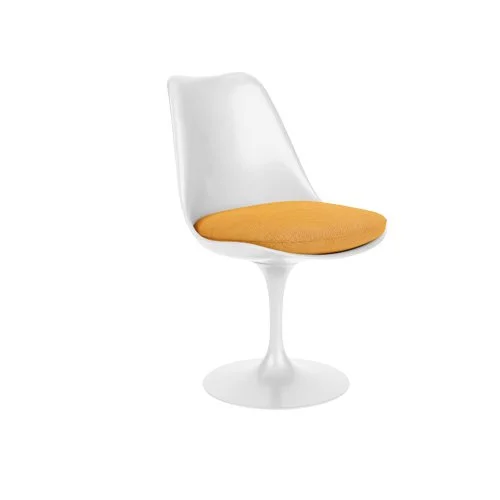 Saarinen Tulip Side Chair by Knoll in Crossroad fabric with white pedestal base.