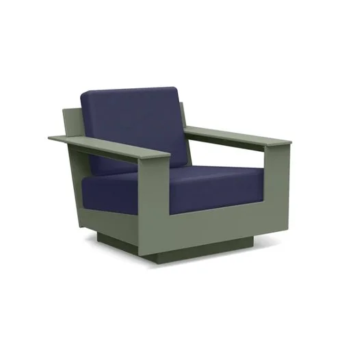 Durable and stylish weatherproof patio chair featuring contemporary angles and cushioned comfort.