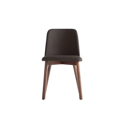 Modern dining chair with compact silhouette and fabric finish.