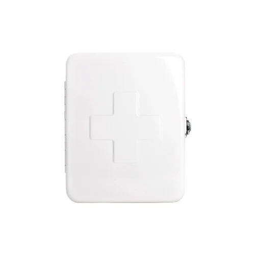 White powder-coated steel First Aid Box by Kikkerland with minimalist modern design.