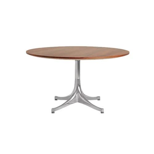Nelson Table with Santos Palisander top and aluminum pedestal base.