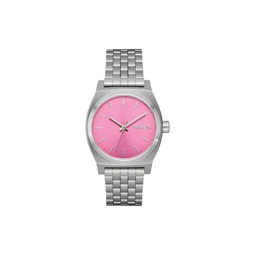 Nixon Medium Time Teller watch in silver and pink with stainless steel bracelet