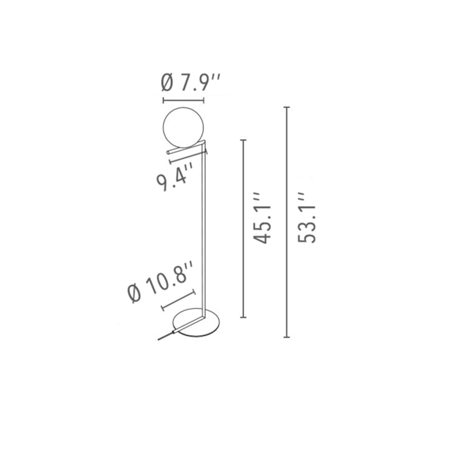 Contemporary brass lamp featuring blown-glass globe and refined vertical structure.