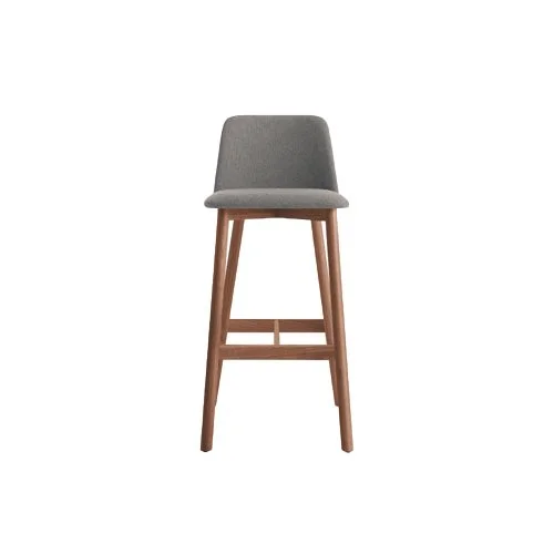 Chip Stool by Blu Dot with upholstered seat and solid wood legs.