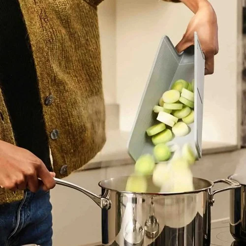 Modern kitchen board in blue designed for efficient food preparation