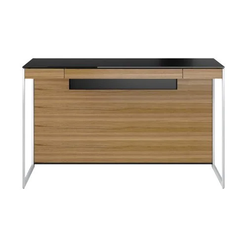 Sequel 20 6103 Compact Desk in natural walnut with satin-etched black glass top.