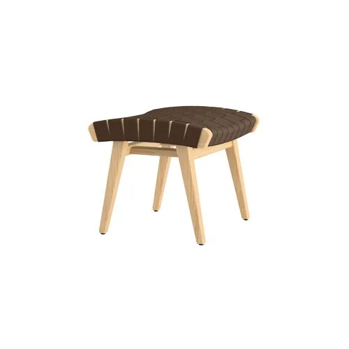 Compact modern ottoman in natural maple designed by Jens Risom.