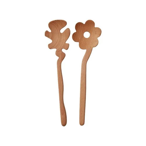 Hand-carved wooden spoon set with modern design aesthetic for dining and entertaining.