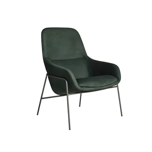 Blu Dot Acre Lounge Chair in leather with slatted wood frame and sculptural form.