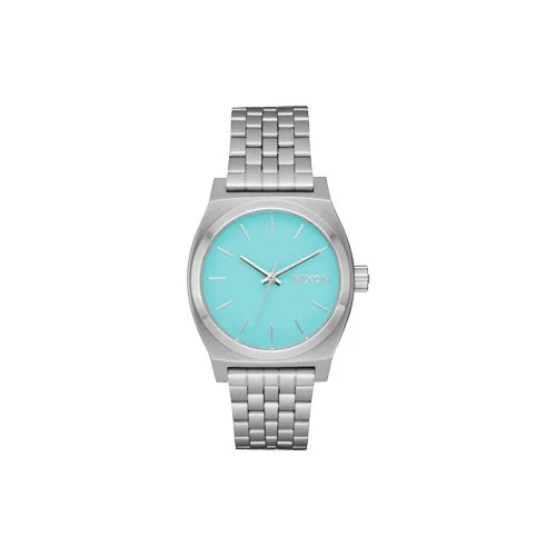 Nixon Medium Time Teller watch in silver and turquoise with stainless steel bracelet