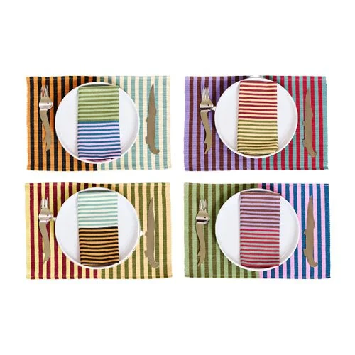 12″×18″ ribbed-texture cotton placemat in Poppy, Cinnamon, Rosemary and Honey from Dusen Dusen