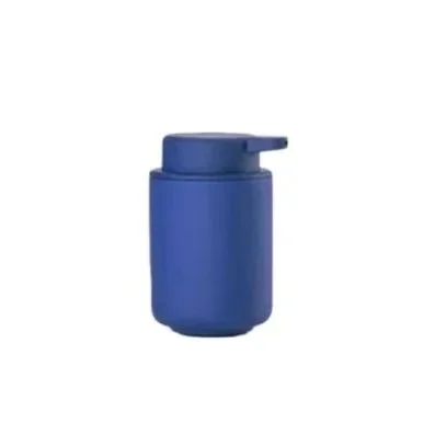 Indigo Blue Ume Soap Dispenser, 8.5 oz, soft-touch stoneware with ABS pump and long spout for smooth dispensing.