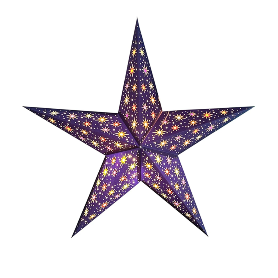 Blue paper star lantern crafted from wood free, chlor free paper.