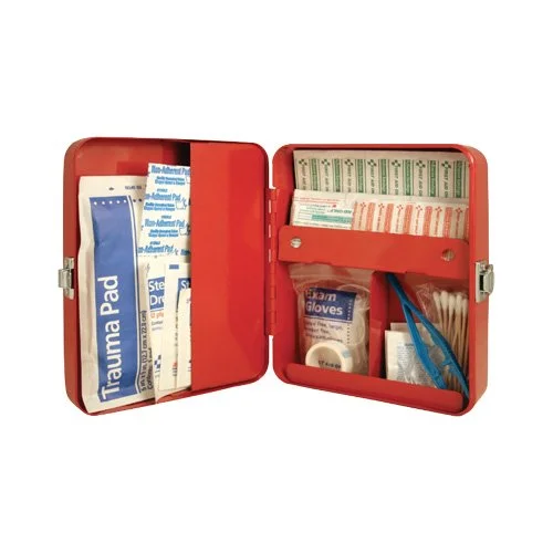 Modern red first aid kit blending function, color, and timeless style.