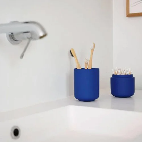 Zone Denmark Ume Toothbrush Mug in Indigo Blue and White—easy to clean and built for everyday use.