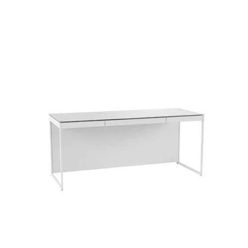 Centro 6401 Modern White Desk by BDI with grey glass top and satin white frame.