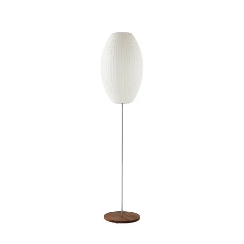 Nelson Cigar Lotus Floor Lamp with sculptural shade and brushed nickel base.