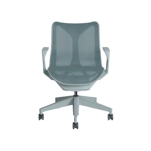 Lightweight low-back office chair with flexible frame and suspension seat