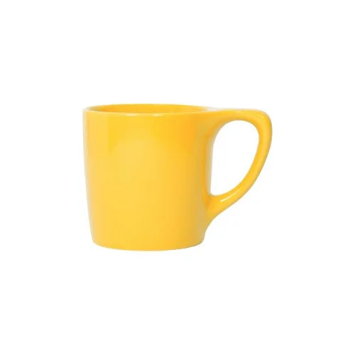 NotNeutral Lino Mug in Canary — 10 oz porcelain mug with ergonomic handle and stackable design.