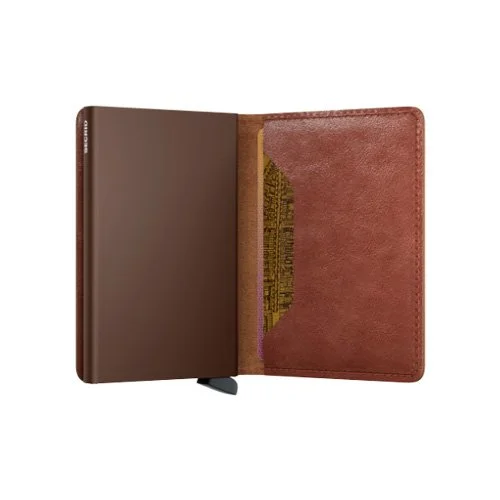 Compact RFID wallet combining leather exterior and one-click card access