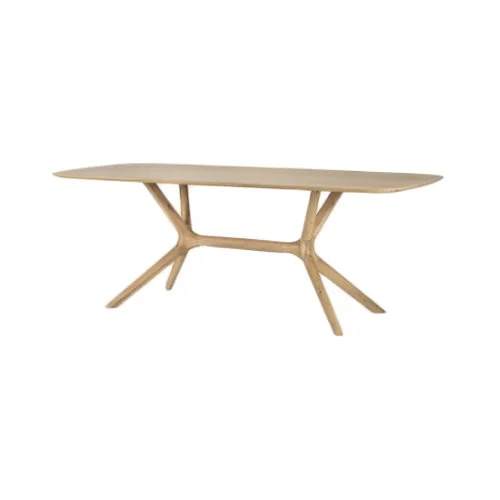 X Dining Table in a contemporary dining room setting, highlighting its versatile aesthetic and natural wood finish.