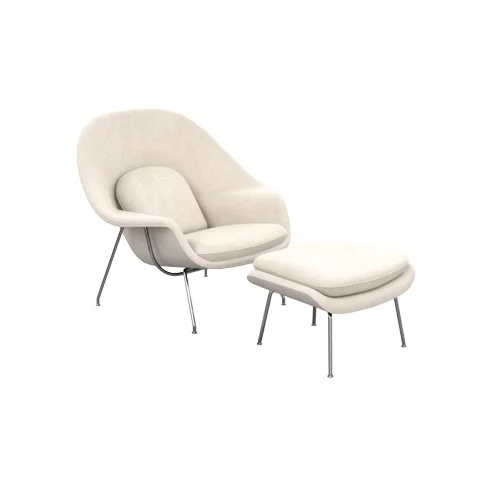 Womb Chair and Ottoman by Knoll in medium size with sculptural form and metal base.