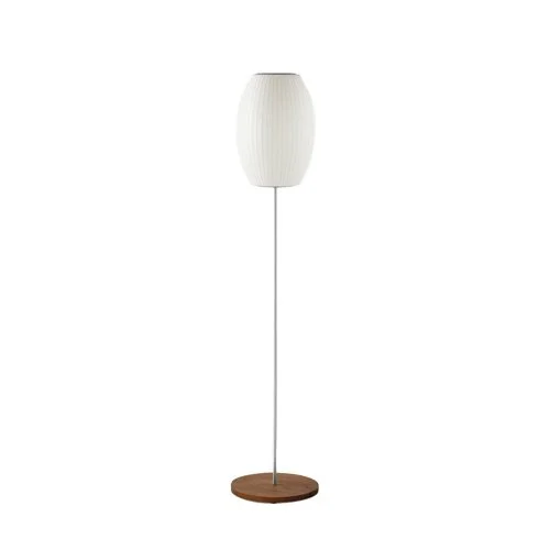 George Nelson design with translucent shade and optional walnut or metal base.