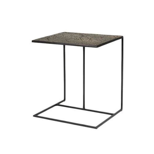 Ethnicraft Triptic Side Table with black teak finish and hidden storage panel