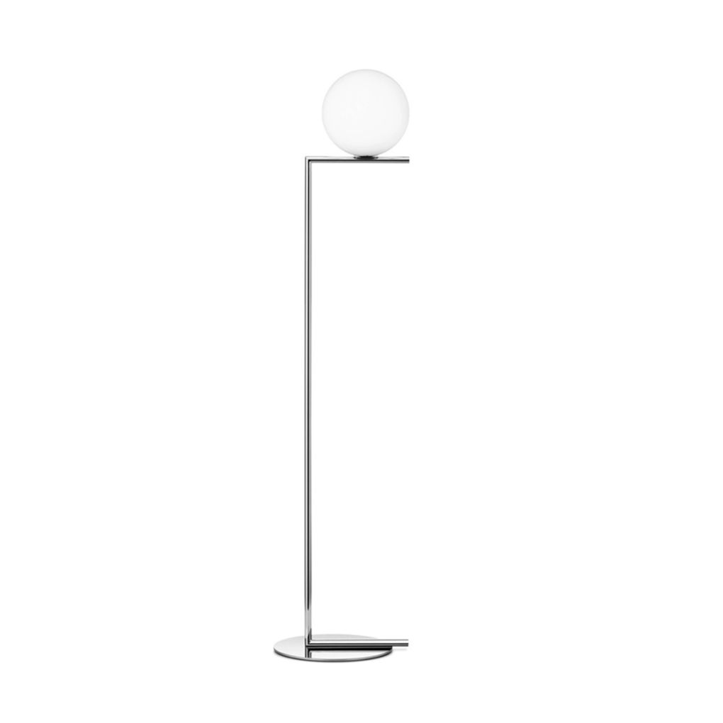Chrome IC Lights F1 lamp with blown-glass globe and balanced geometry.