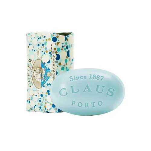 Cerina Brise Marine Soap by Claus Porto with pine and sea moss fragrance in ocean-blue packaging.